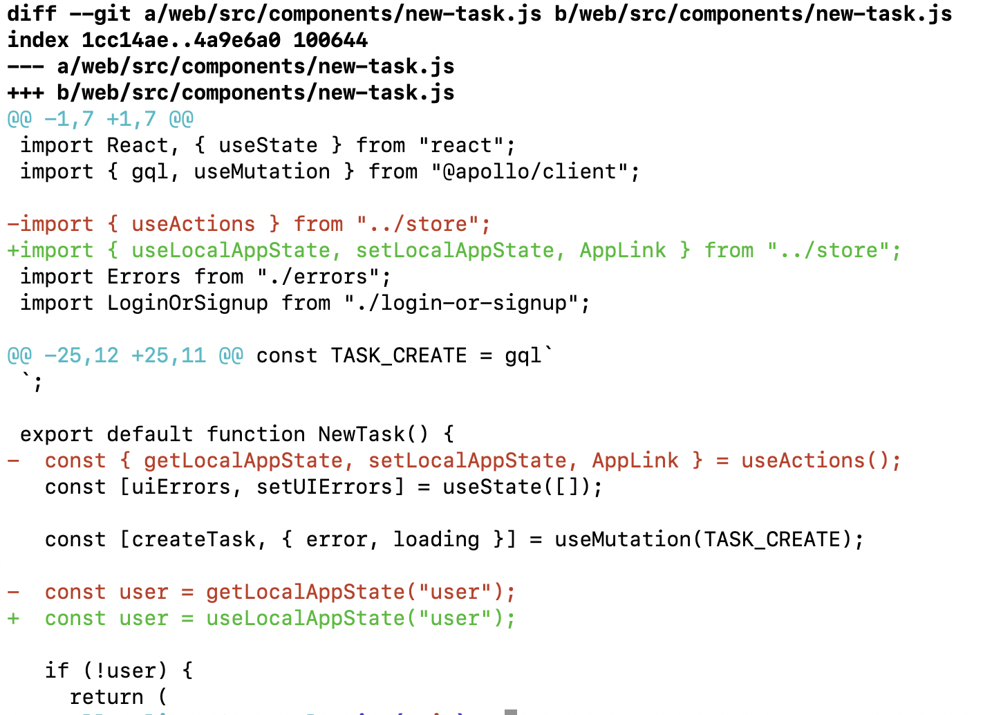 new task git diff